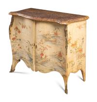 A George III Gilt Bronze Mounted Chinoiserie Painted Marble-Top Commode