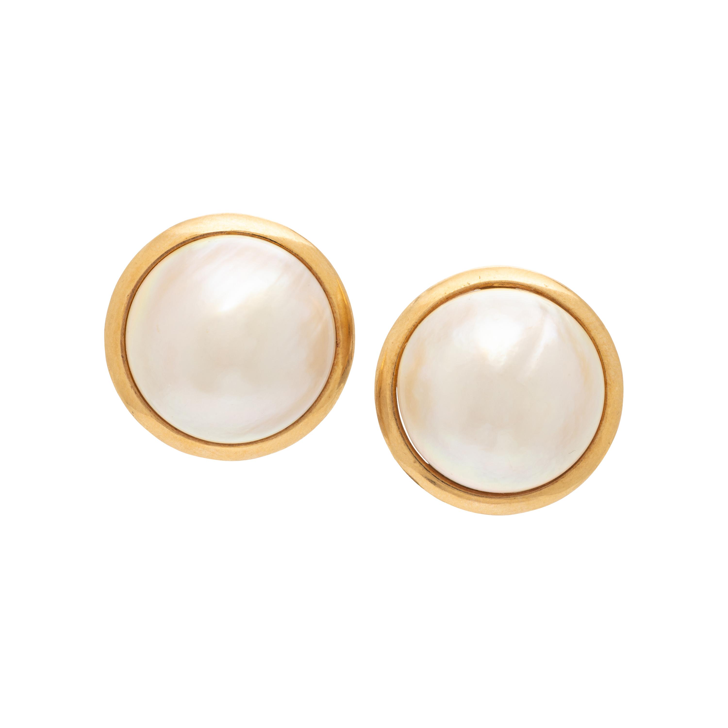 Yellow Gold and Mabé Pearl Earrings