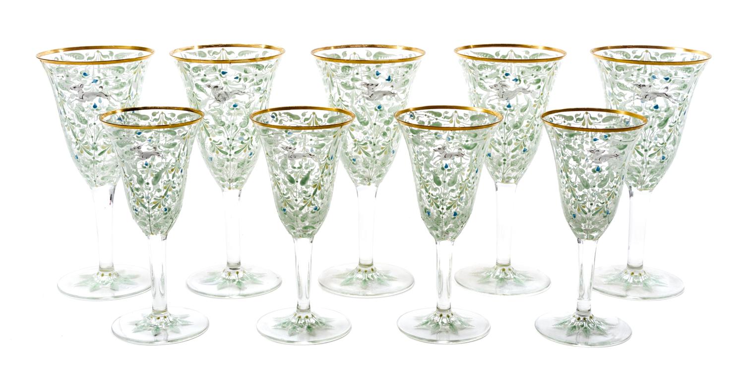 A Set of Enameled Glass Stemware, Height of goblet 7 1/4 inches. — LIKELY MOSER