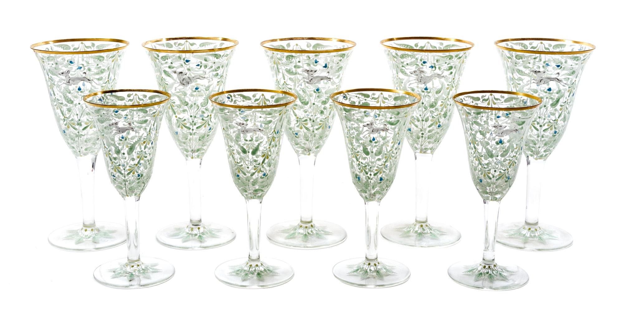 A Set of Enameled Glass Stemware, Height of goblet 7 1/4 inches. — LIKELY MOSER