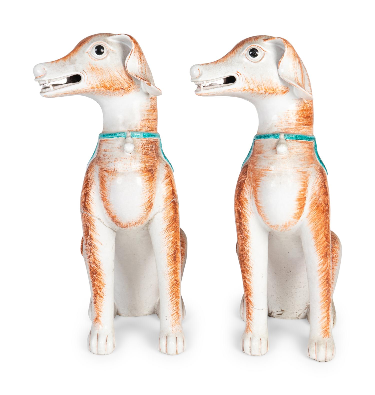 A Large Pair of Chinese Export Style Porcelain Figures of Dogs — 20TH CENTURY