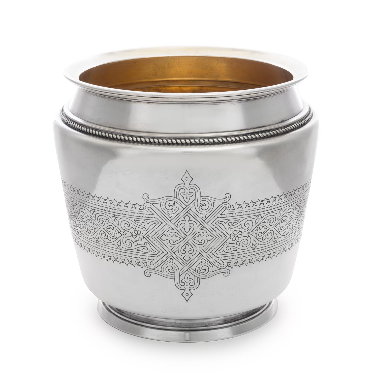 A Russian Silver Wine Cooler, Mark of Ivan Khlebnikov with Imperial Warrant, Assay of A. Romanov, Moscow, 1887, the tapering body with