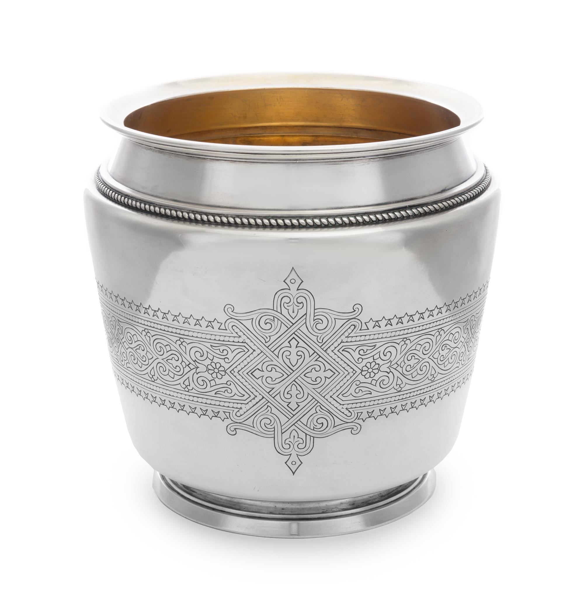 A Russian Silver Wine Cooler, Mark of Ivan Khlebnikov with Imperial Warrant, Assay of A. Romanov, Moscow, 1887, the tapering body with