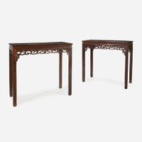 A pair of Chinese hardwood rectangular side tables probably 20th Century