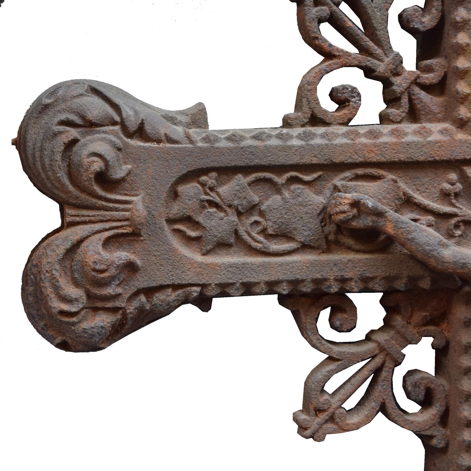 A Cast Iron Crucifix 23" W x 3" D x 52" H — France, Circa 1900