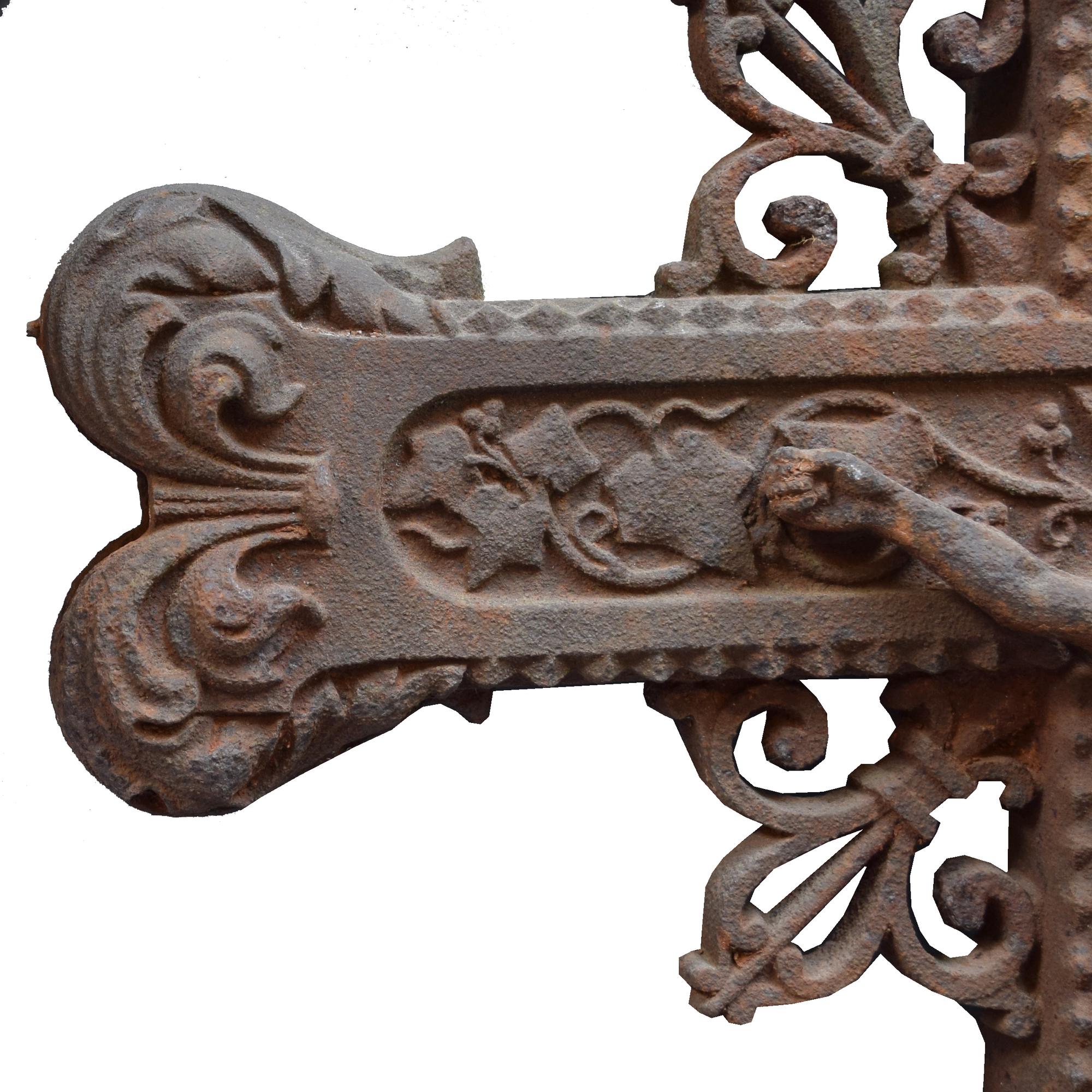 A Cast Iron Crucifix 23" W x 3" D x 52" H — France, Circa 1900
