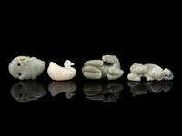 Four Chinese Carved Celadon Jade Figures of Animals