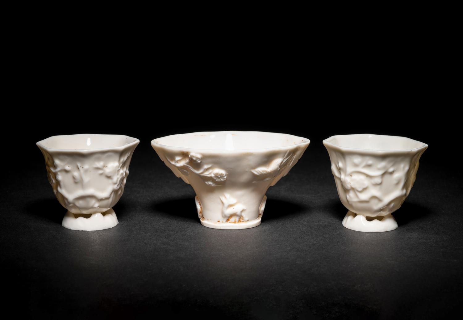 Three Chinese Blanc-de-Chine Porcelain Cups