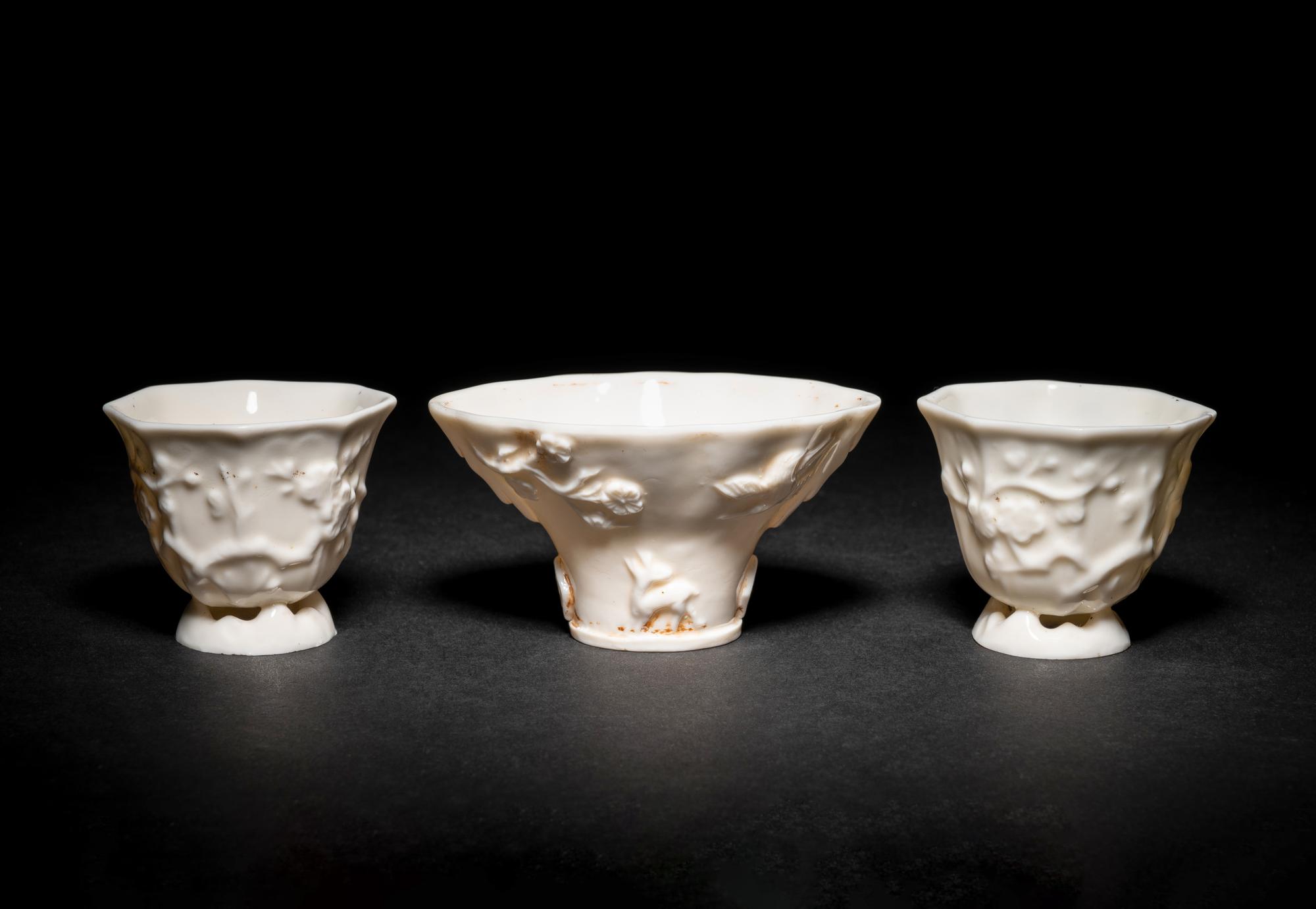 Three Chinese Blanc-de-Chine Porcelain Cups