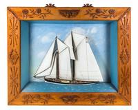A Painted Shadow Box Model of a Schooner, the Rose Dorothea Height of case 40 x width 48 1/2 x depth 7 3/4 inches. — PROVINCETOWN, CIRCA 1915
