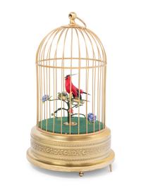 A German Gilt Metal Singing Automaton Bird Cage by Uhren Hauser