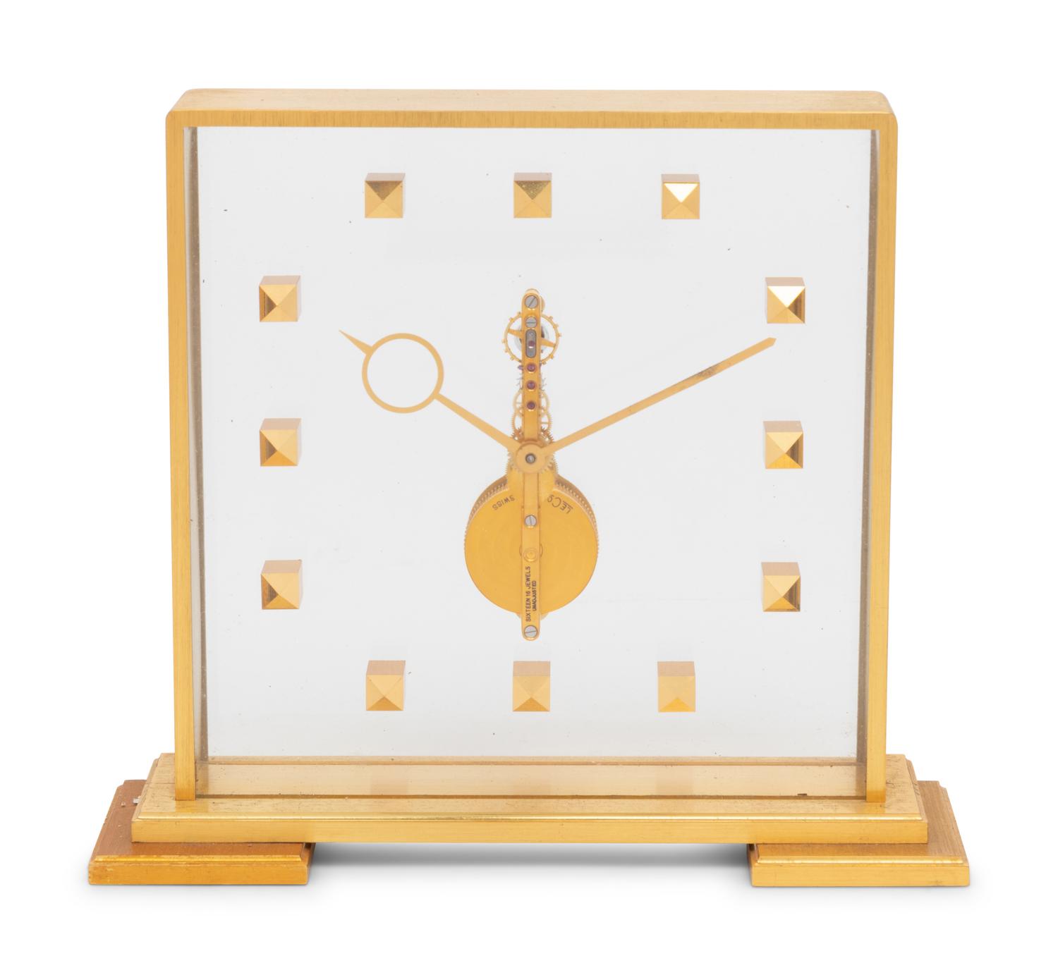 A Jaeger LeCoultre Brass and Glass Clock