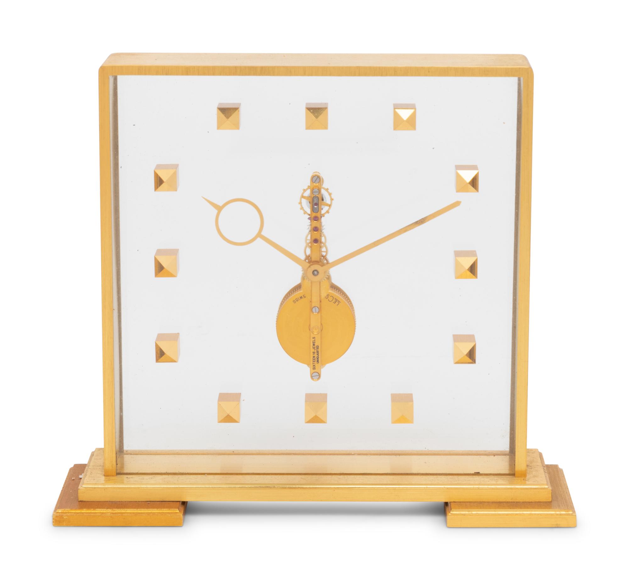 A Jaeger LeCoultre Brass and Glass Clock