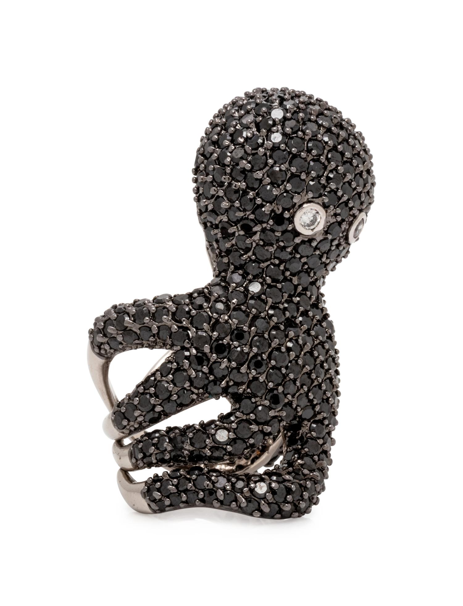 BLACK SPINEL AND CUBIC ZIRCONIA OCTOPUS RING