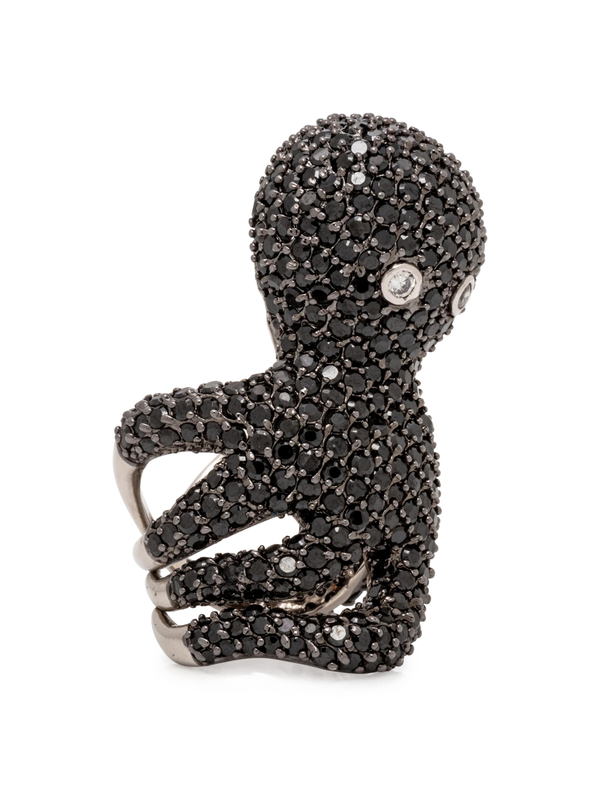 BLACK SPINEL AND CUBIC ZIRCONIA OCTOPUS RING