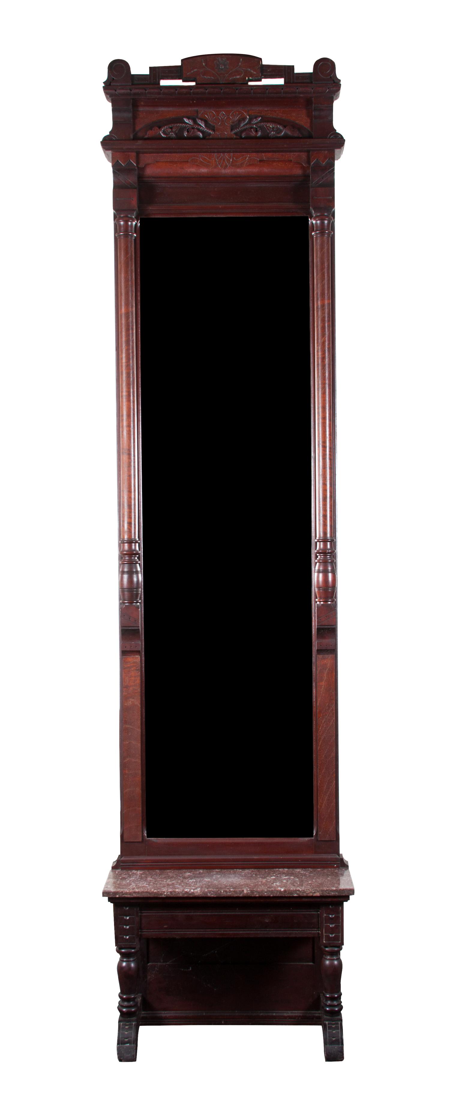 An Eastlake Mahogany Pier Mirror Height 109 x width 27 1/2 x depth 14 1/2 inches.