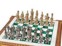 An Italian Neoclassical Style Giltwood Marble and Malachite-Top Chess Table