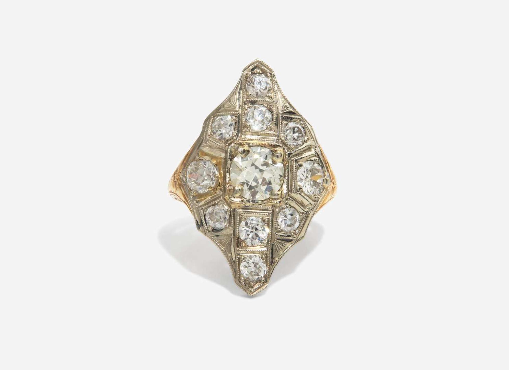 A Ladies Art Deco 14K Gold and Diamond Ring