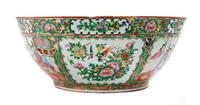 A Chinese Export Rose Medallion Porcelain Footed Punch Bowl Height 6 1/2 x diameter 16 inches. — 19TH CENTURY