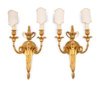 A Pair of Louis XVI Style Gilt Metal Two-Light Sconces