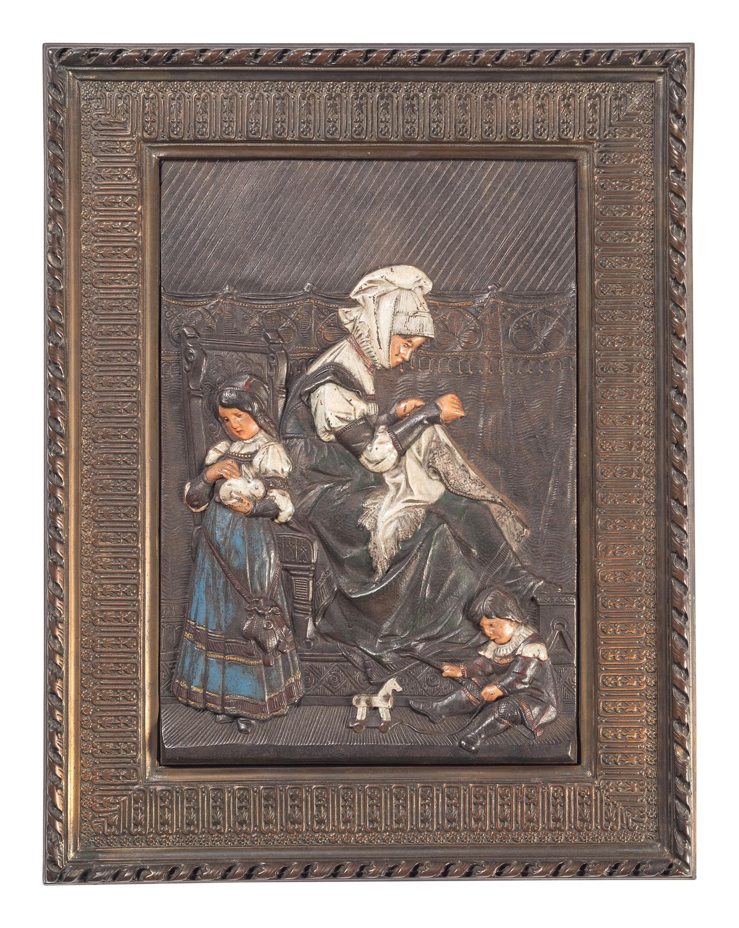 A Victorian Polychromed Cast-Iron Picture Plaque