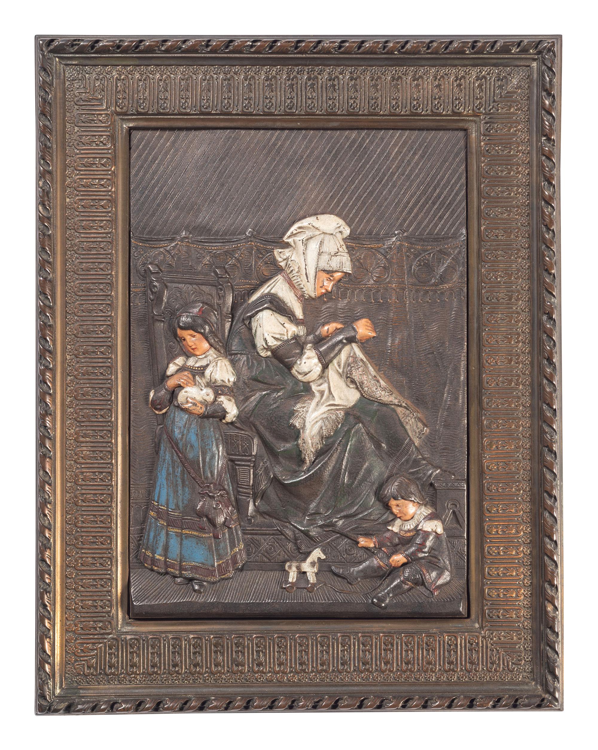 A Victorian Polychromed Cast-Iron Picture Plaque