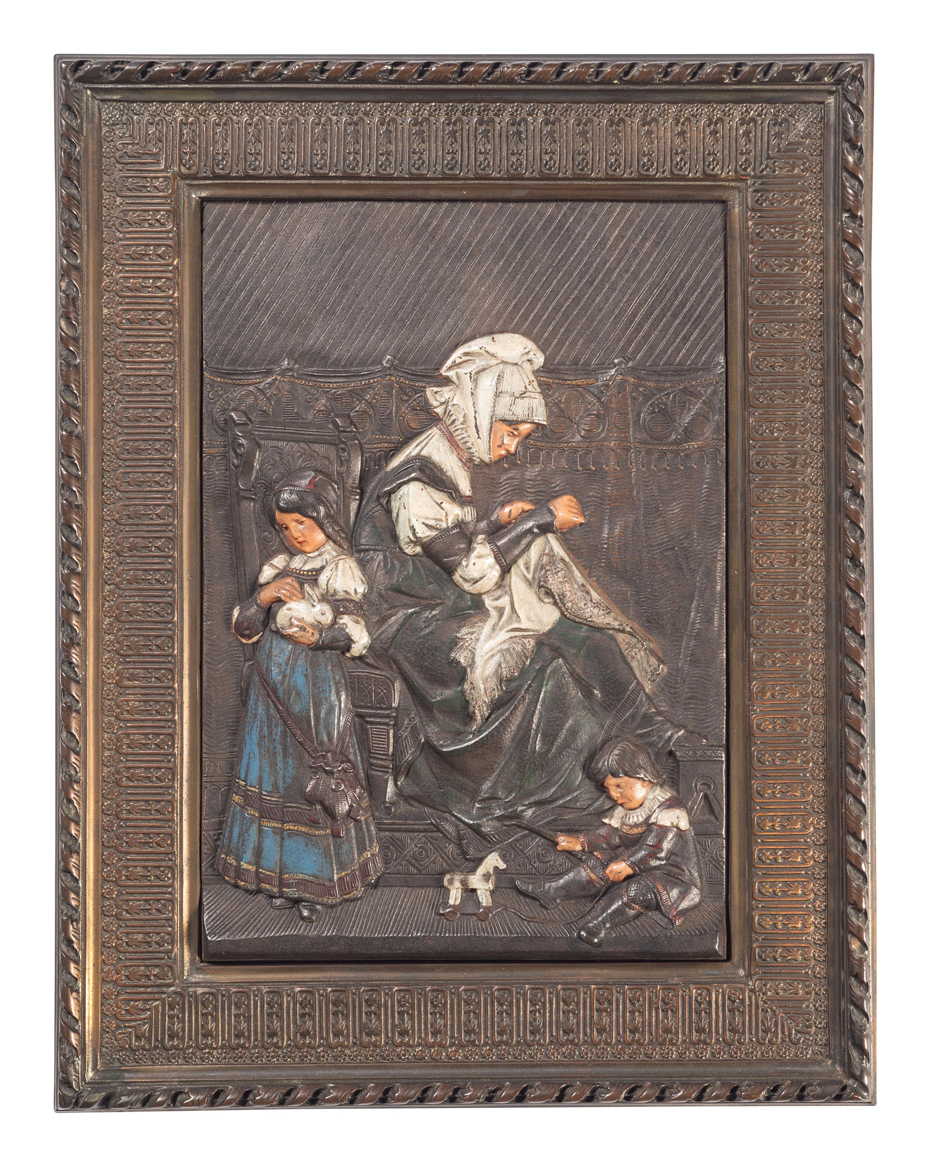 A Victorian Polychromed Cast-Iron Picture Plaque
