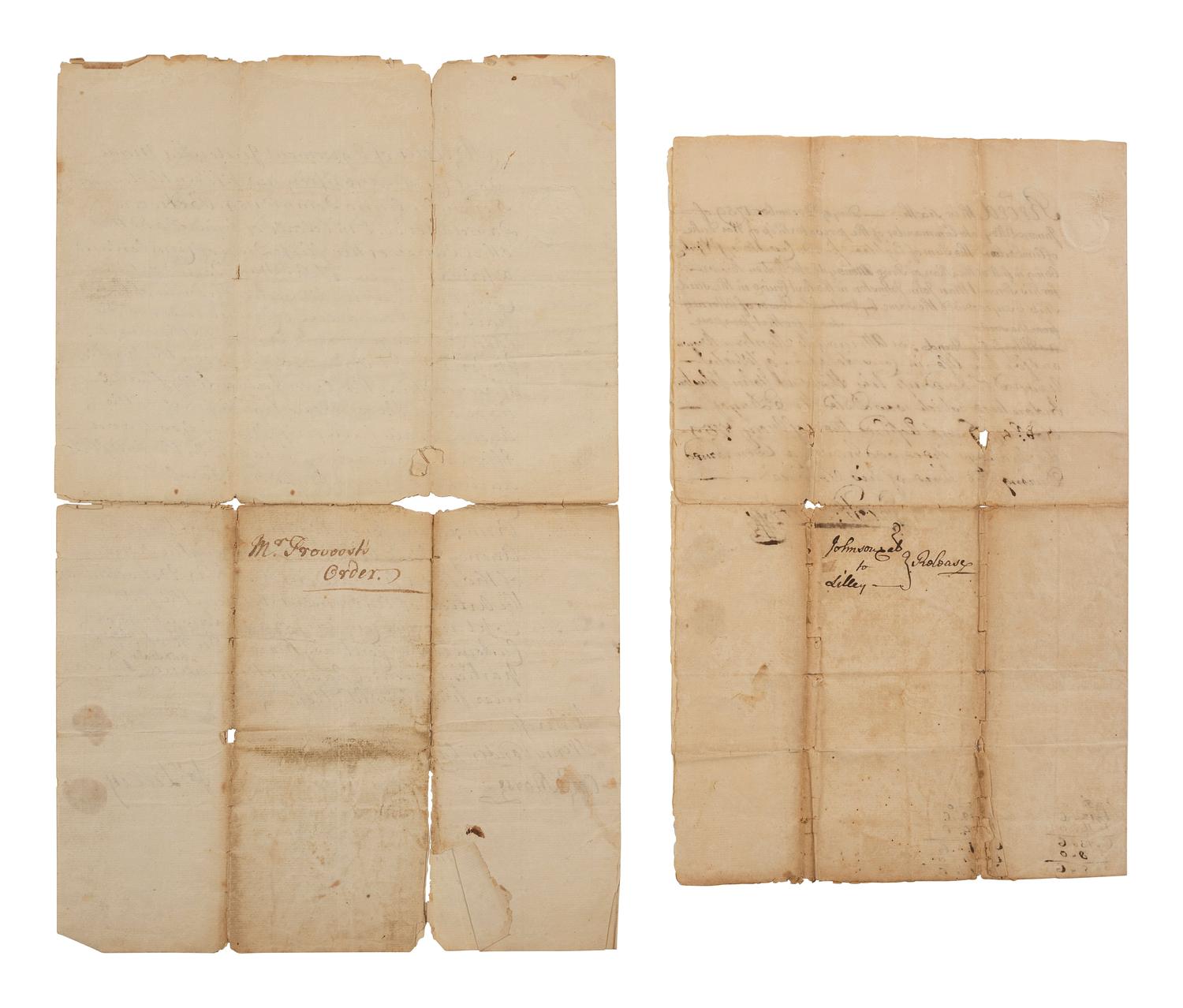 [FRENCH & INDIAN WAR] -- [PRIVATEERS]. A group of 5 documents associated with New York Privateer Captain James Lilley and the British ship he commanded during the French and Indian War, the Duke of Cumberland .