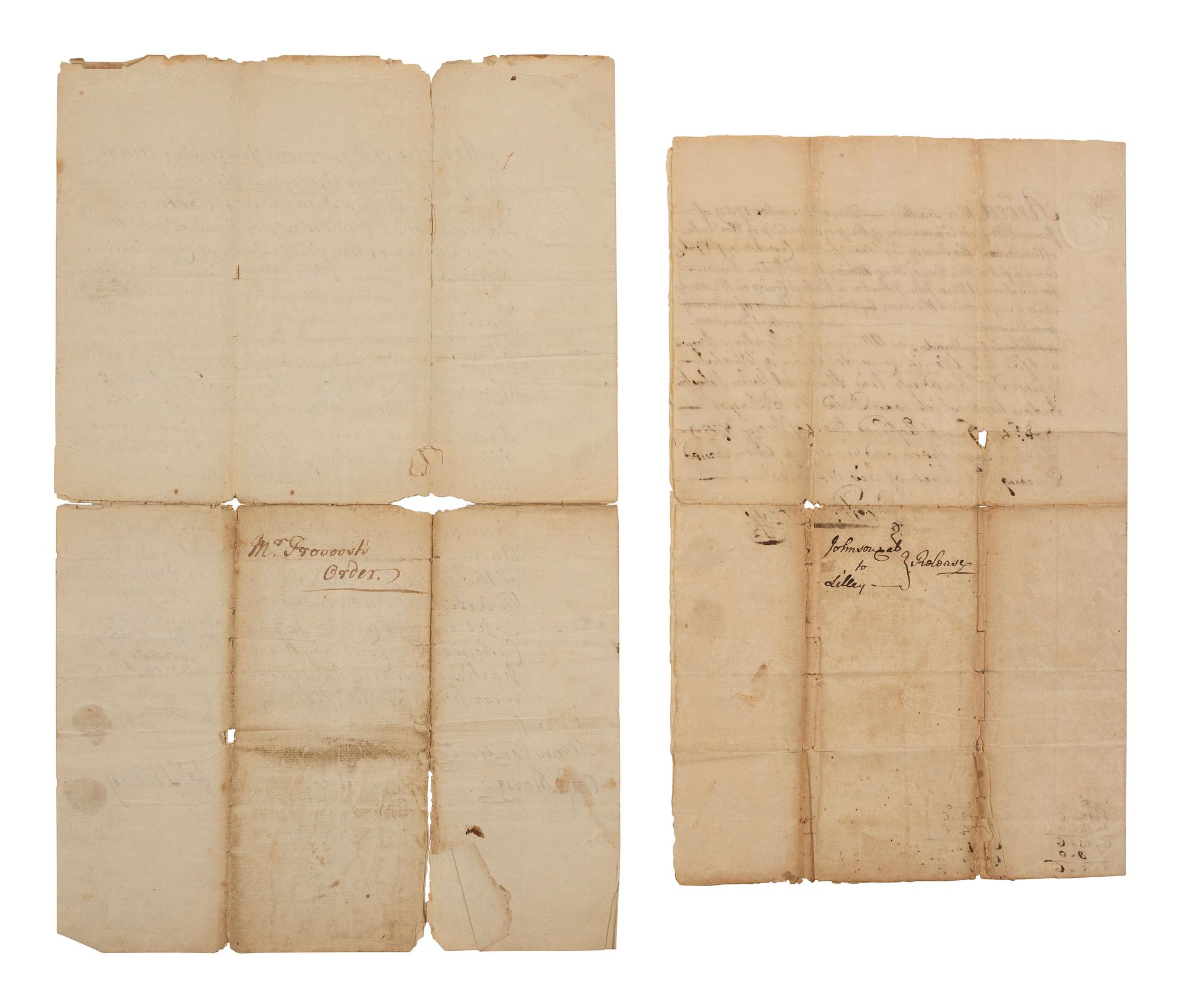 [FRENCH & INDIAN WAR] -- [PRIVATEERS]. A group of 5 documents associated with New York Privateer Captain James Lilley and the British ship he commanded during the French and Indian War, the Duke of Cumberland .