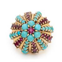 ATTRIBUTED TO ILLARIO, RUBY, TURQUOISE, AND YELLOW GOLD DOME RING