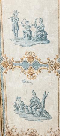 A Louis XV Painted Canvas Five-Panel Floor Screen