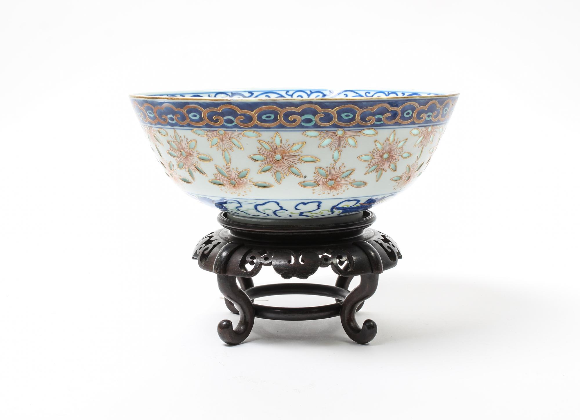 A Chinese Underglaze Blue and Iron Red Porcelain Bowl Diameter 10 inches. — 19TH CENTURY