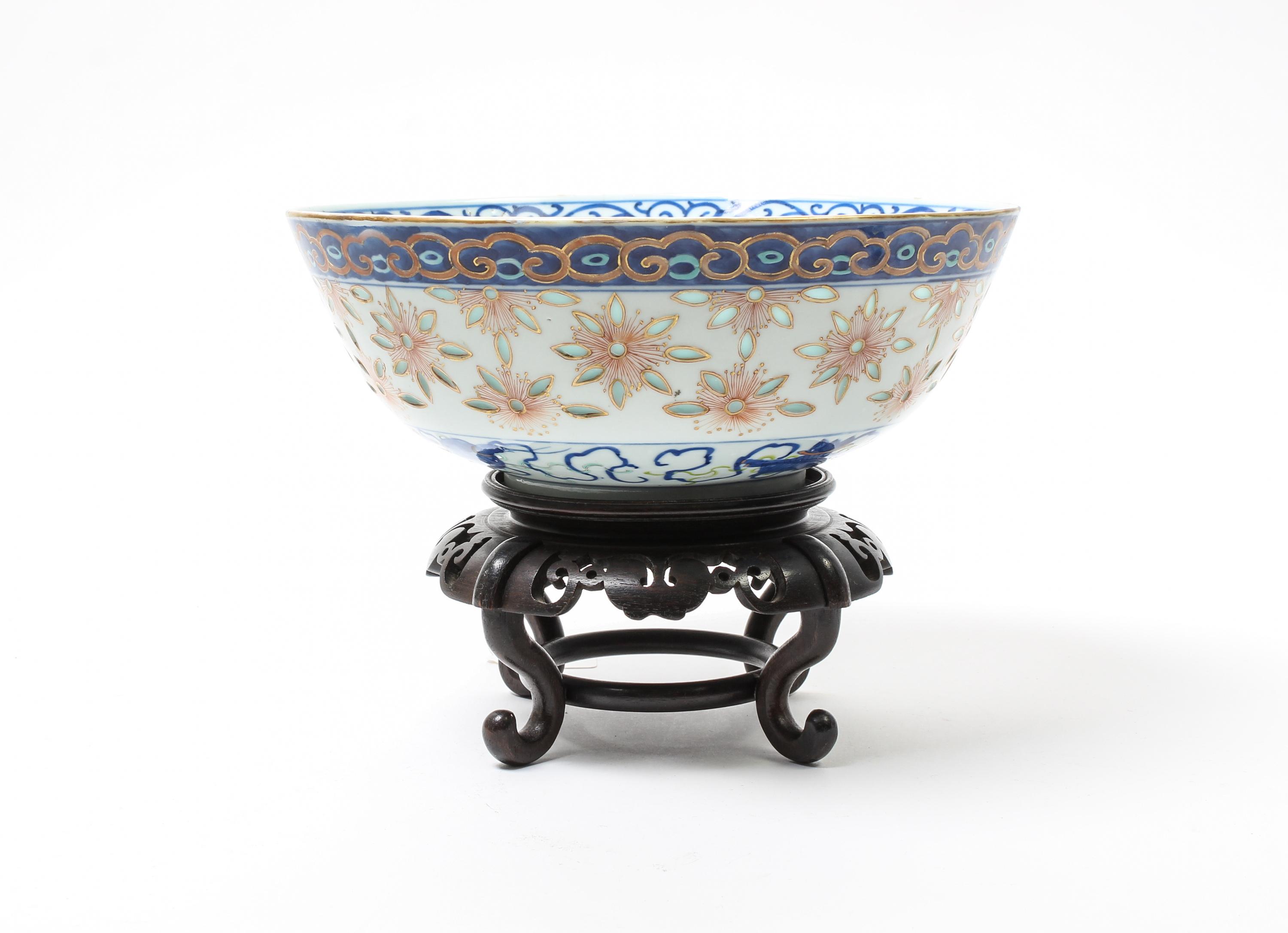 A Chinese Underglaze Blue and Iron Red Porcelain Bowl Diameter 10 inches. — 19TH CENTURY