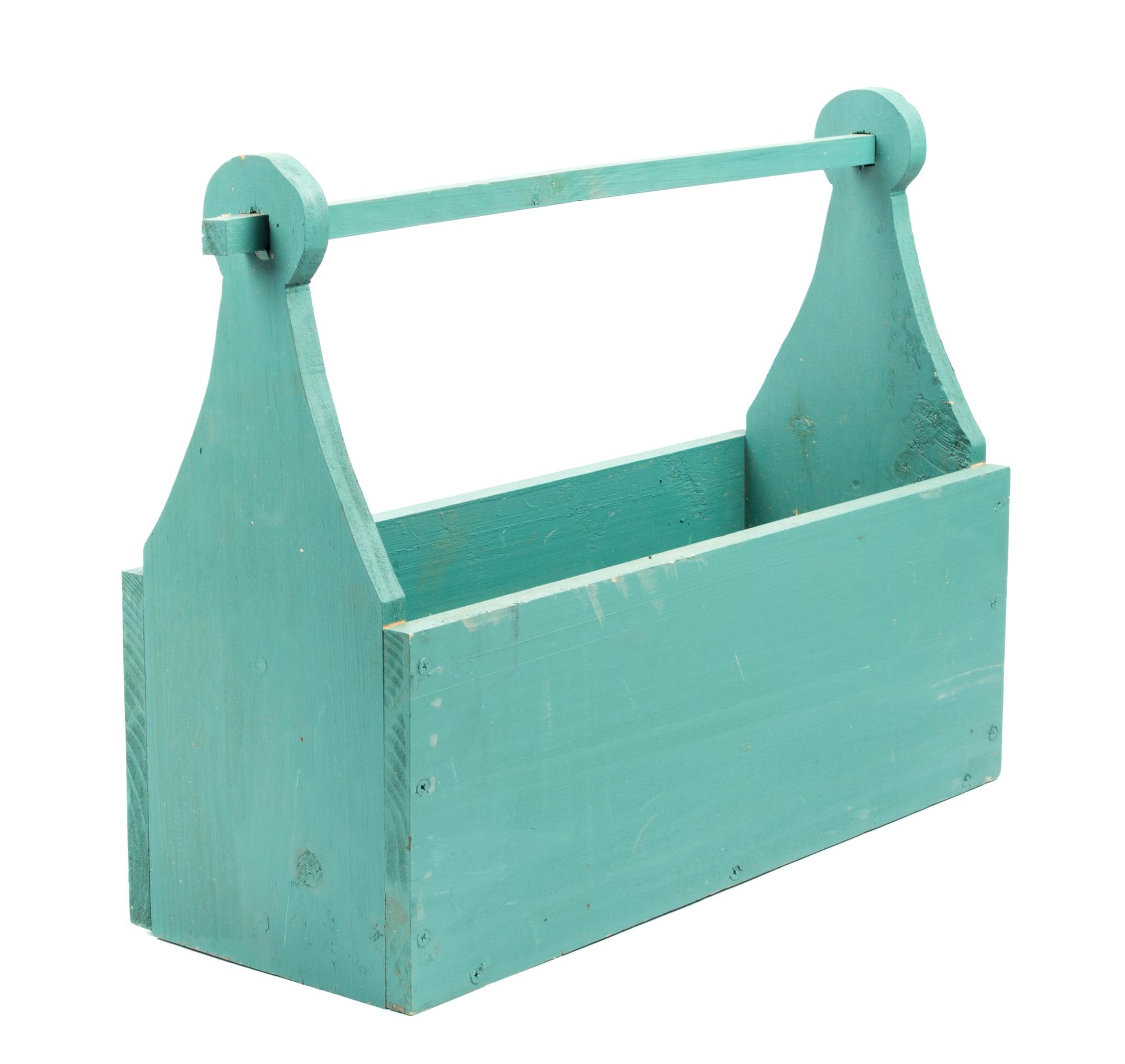 A Painted Wood Tool Caddy Height 13 1/4 x width 12 3/4 inches.