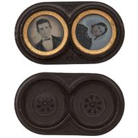 [EARLY PHOTOGRAPHY - UNION CASES]. A Very Rare geometric "double oreo" case containing tintype portraits of a man and woman [Berg 3-451/3-452].
