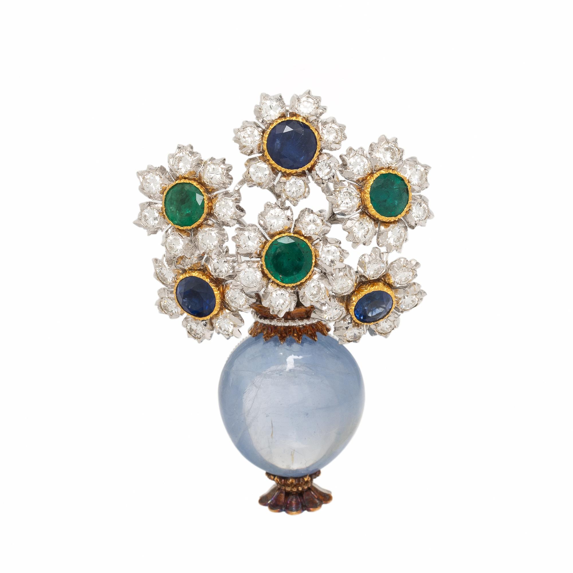 Buccellati, Sapphire, Emerald, and Diamond Giardinetto Brooch