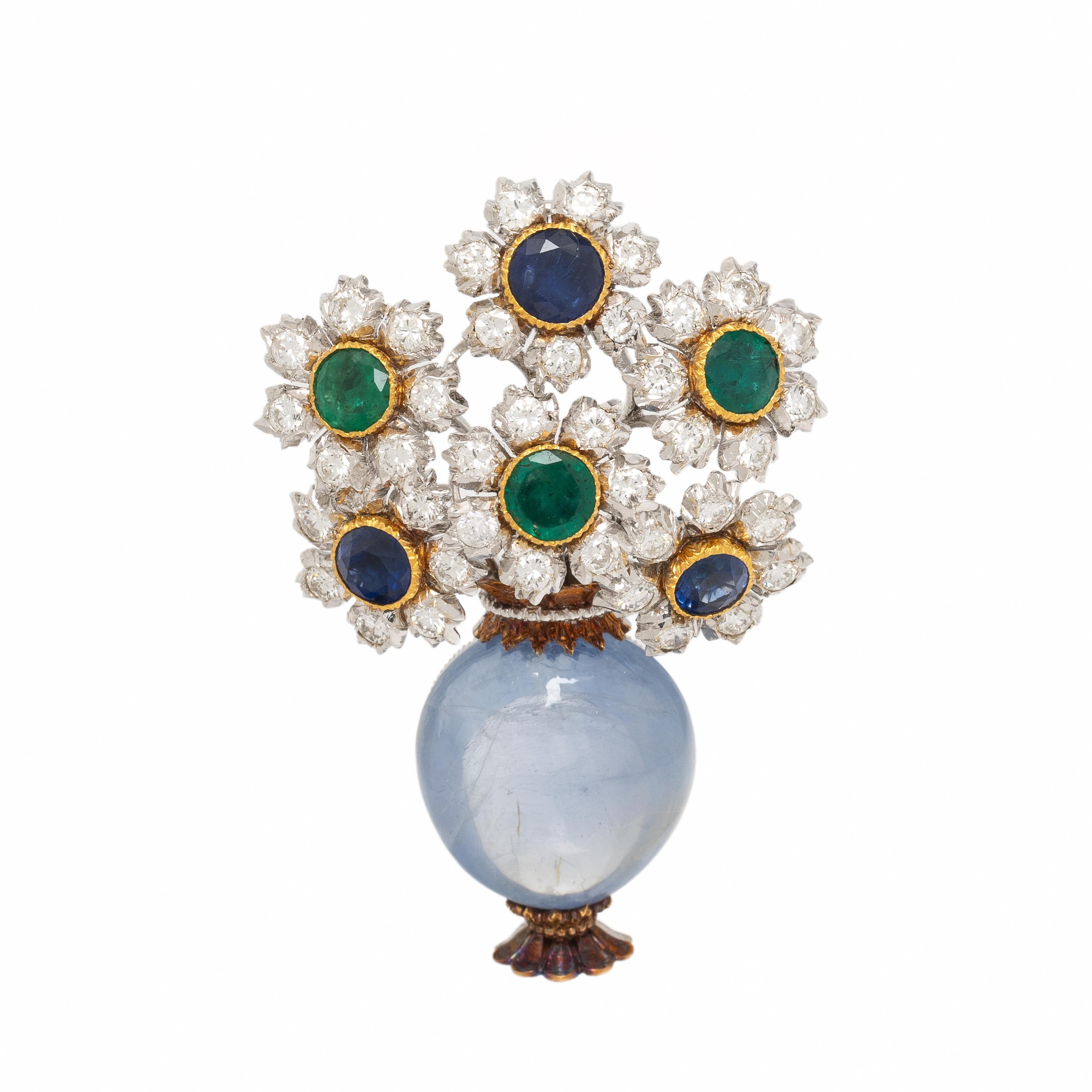 Buccellati, Sapphire, Emerald, and Diamond Giardinetto Brooch