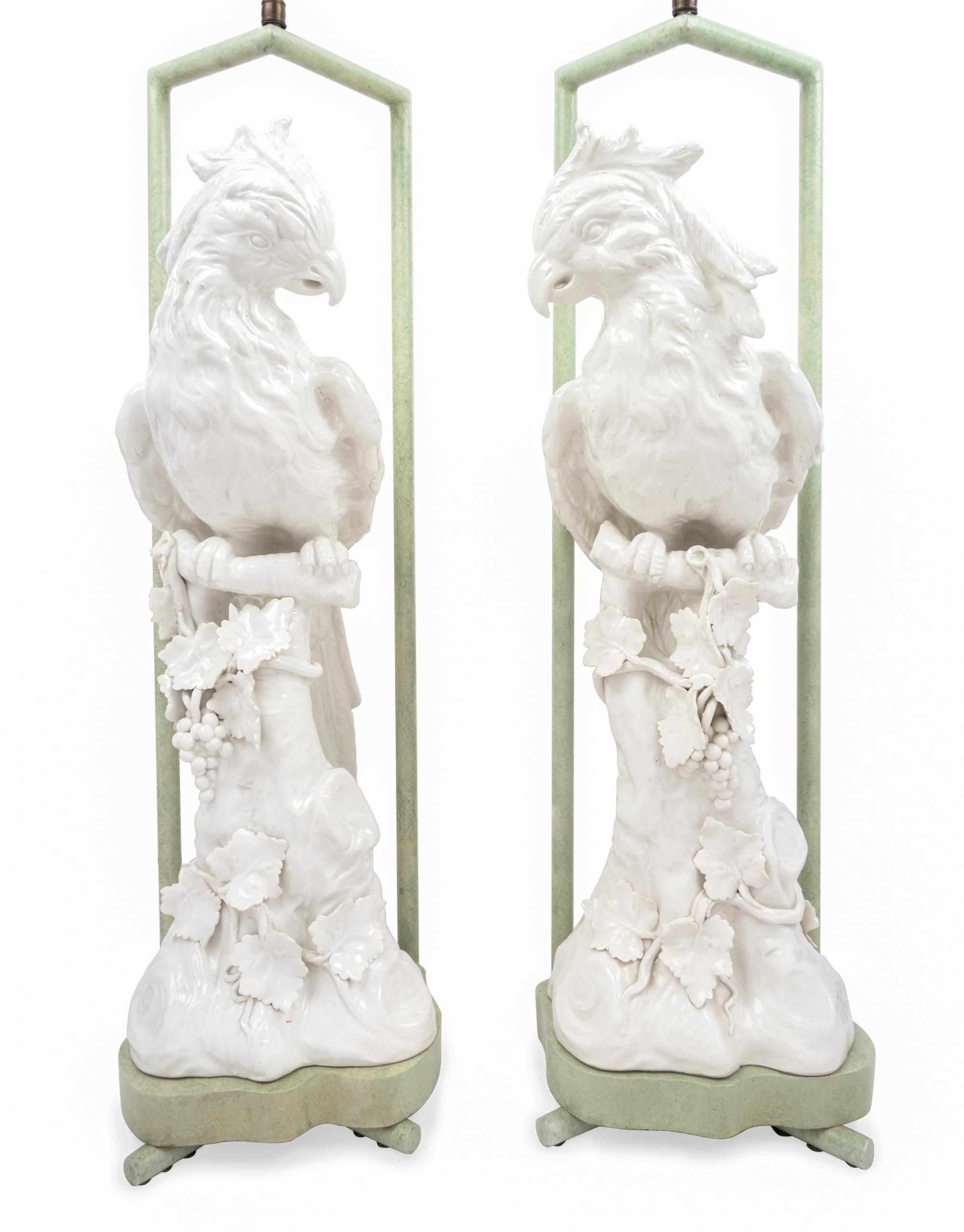 A Pair of Italian Blanc-de-Chine Porcelain Parrots