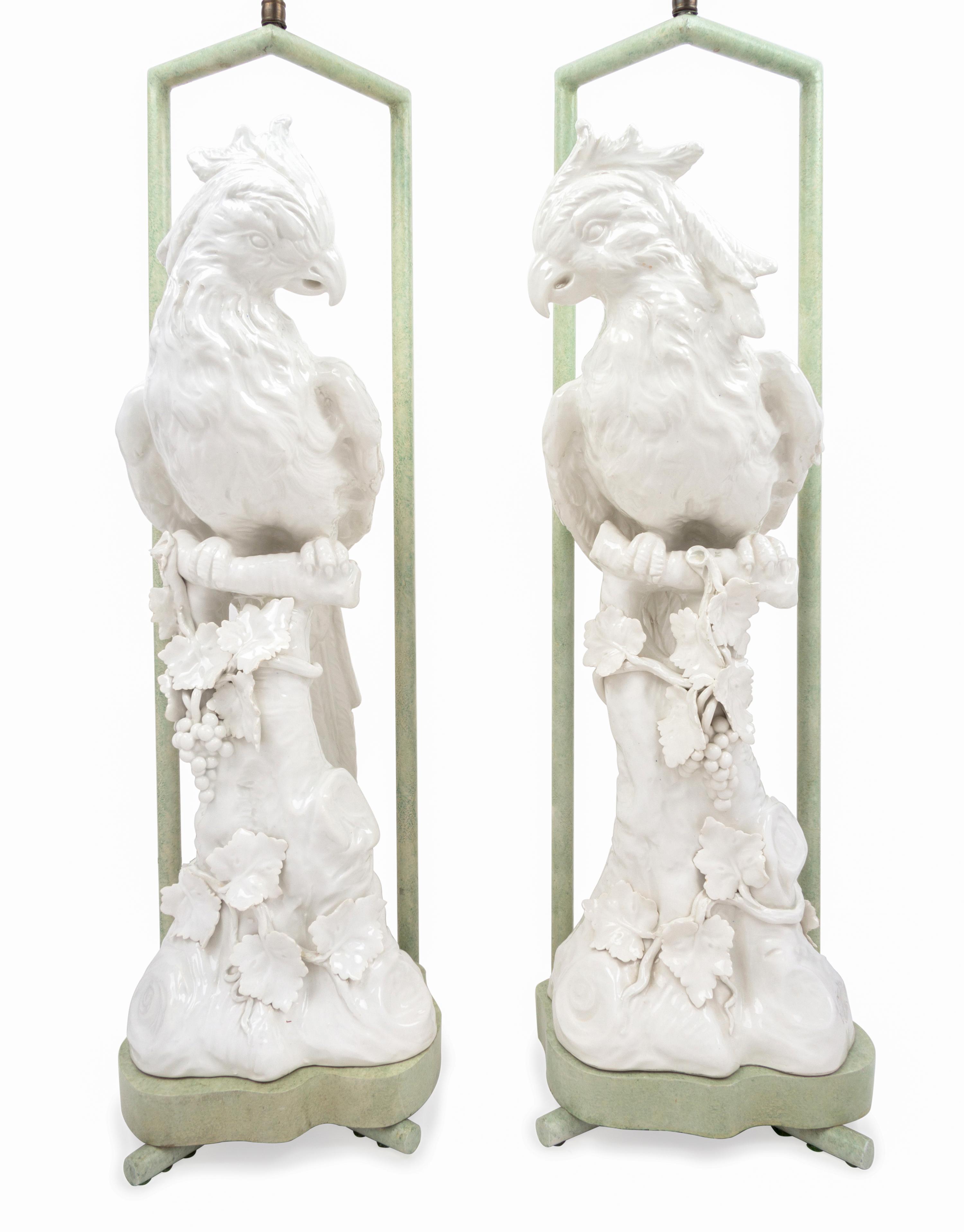 A Pair of Italian Blanc-de-Chine Porcelain Parrots