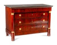 An Empire Style Gilt Bronze Mounted Mahogany Marble-Top Commode