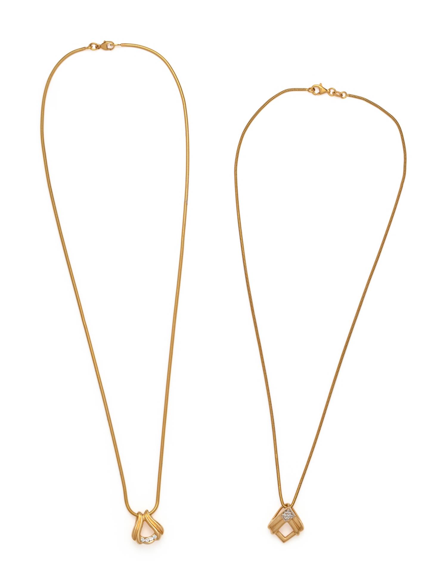 COLLECTION OF YELLOW GOLD AND DIAMOND PENDANT/NECKLACES