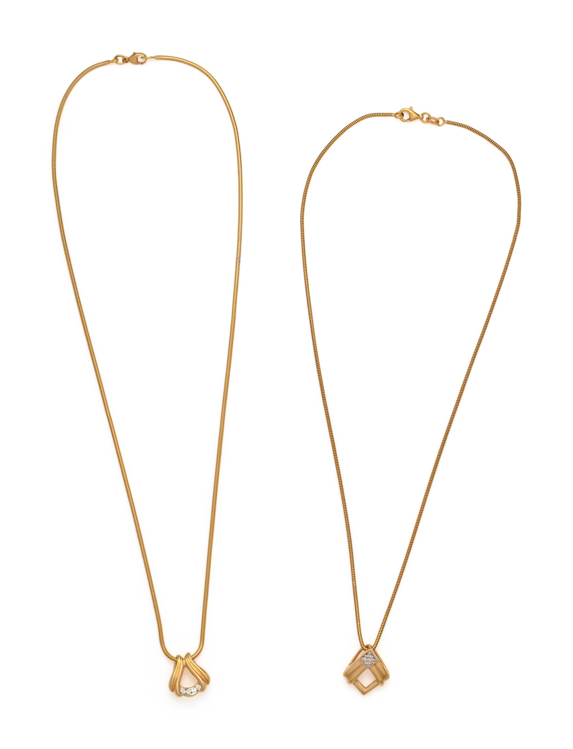 COLLECTION OF YELLOW GOLD AND DIAMOND PENDANT/NECKLACES