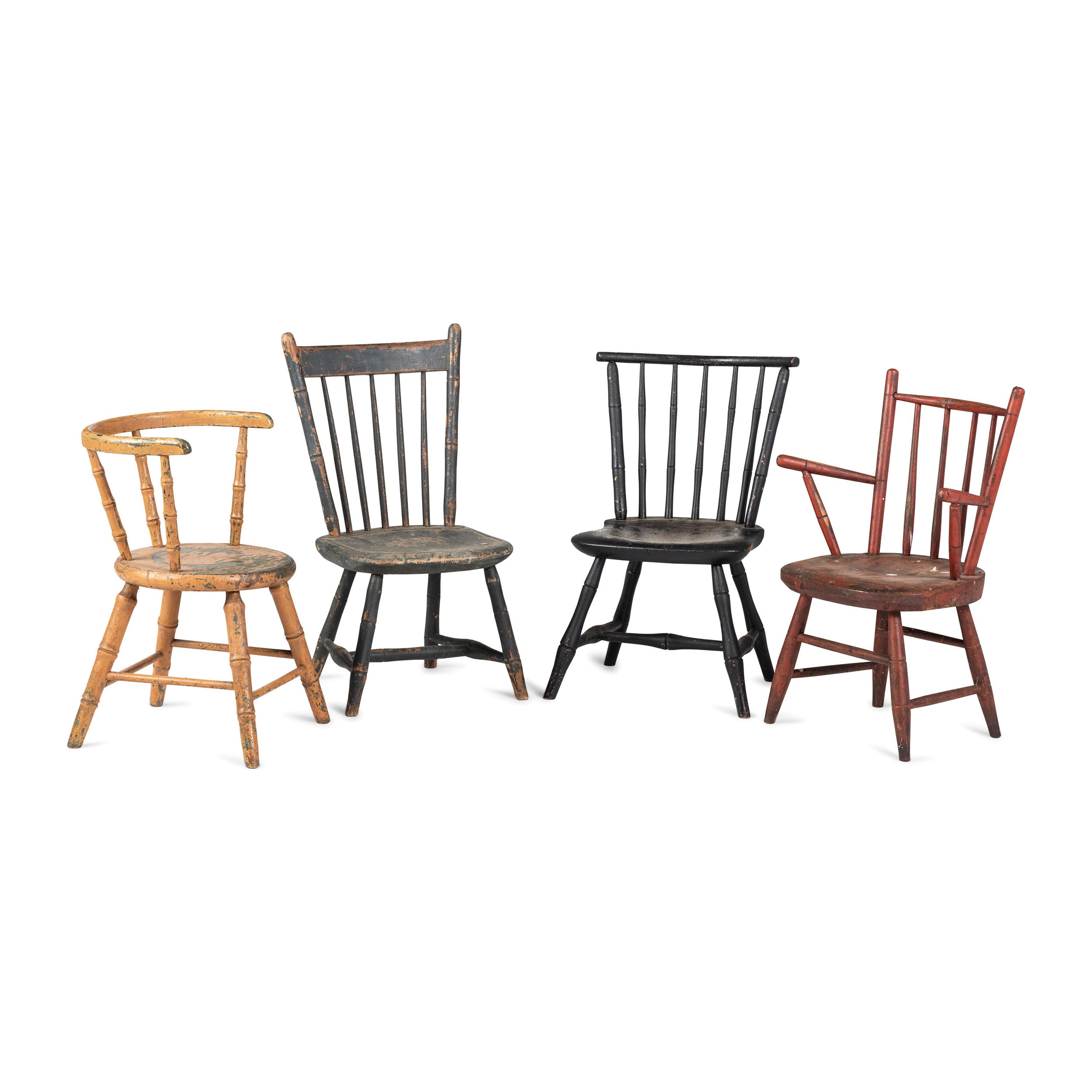 Four Paint Decorated Windsor Style Child's Chairs