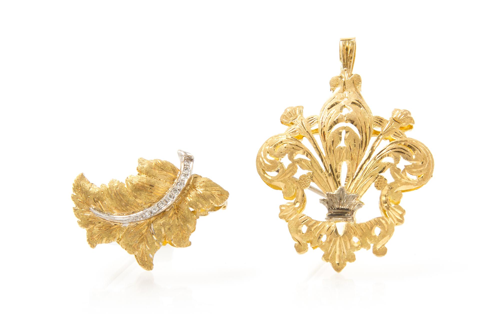 A Collection of 18 Karat Yellow Gold Brooches, 21.60 dwts.