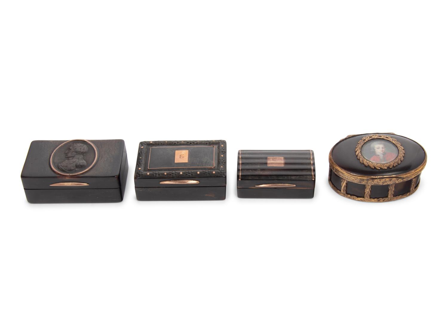 A Group of Four Georgian Gold Mounted Tortoise Shell Snuff Boxes