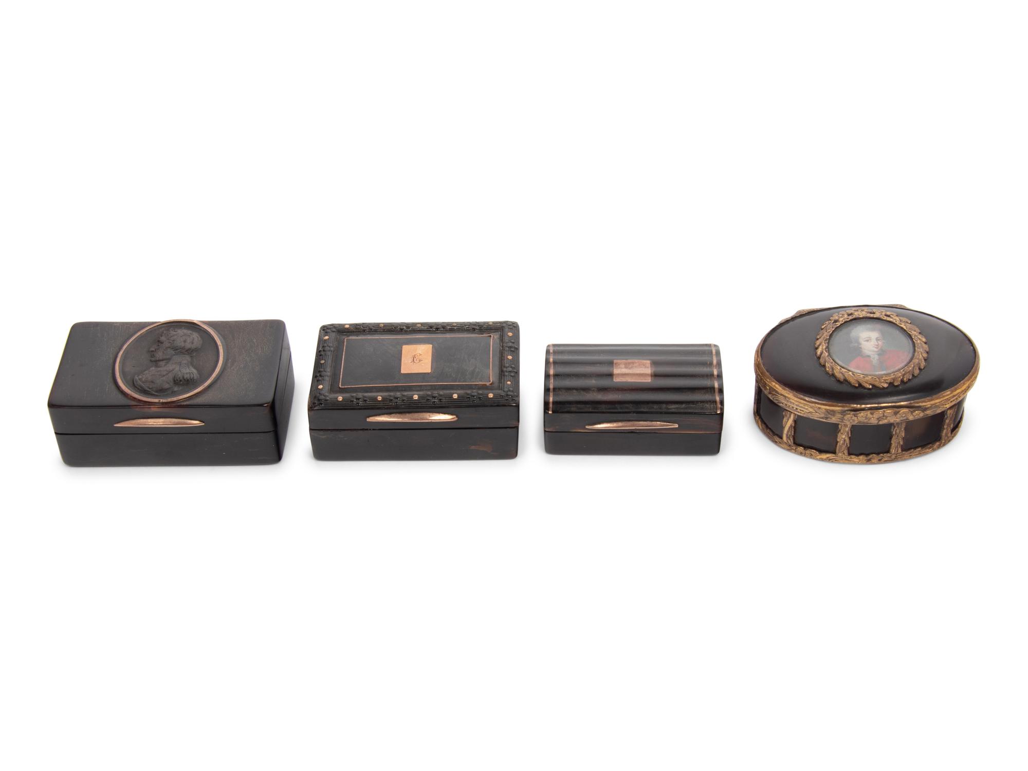 A Group of Four Georgian Gold Mounted Tortoise Shell Snuff Boxes
