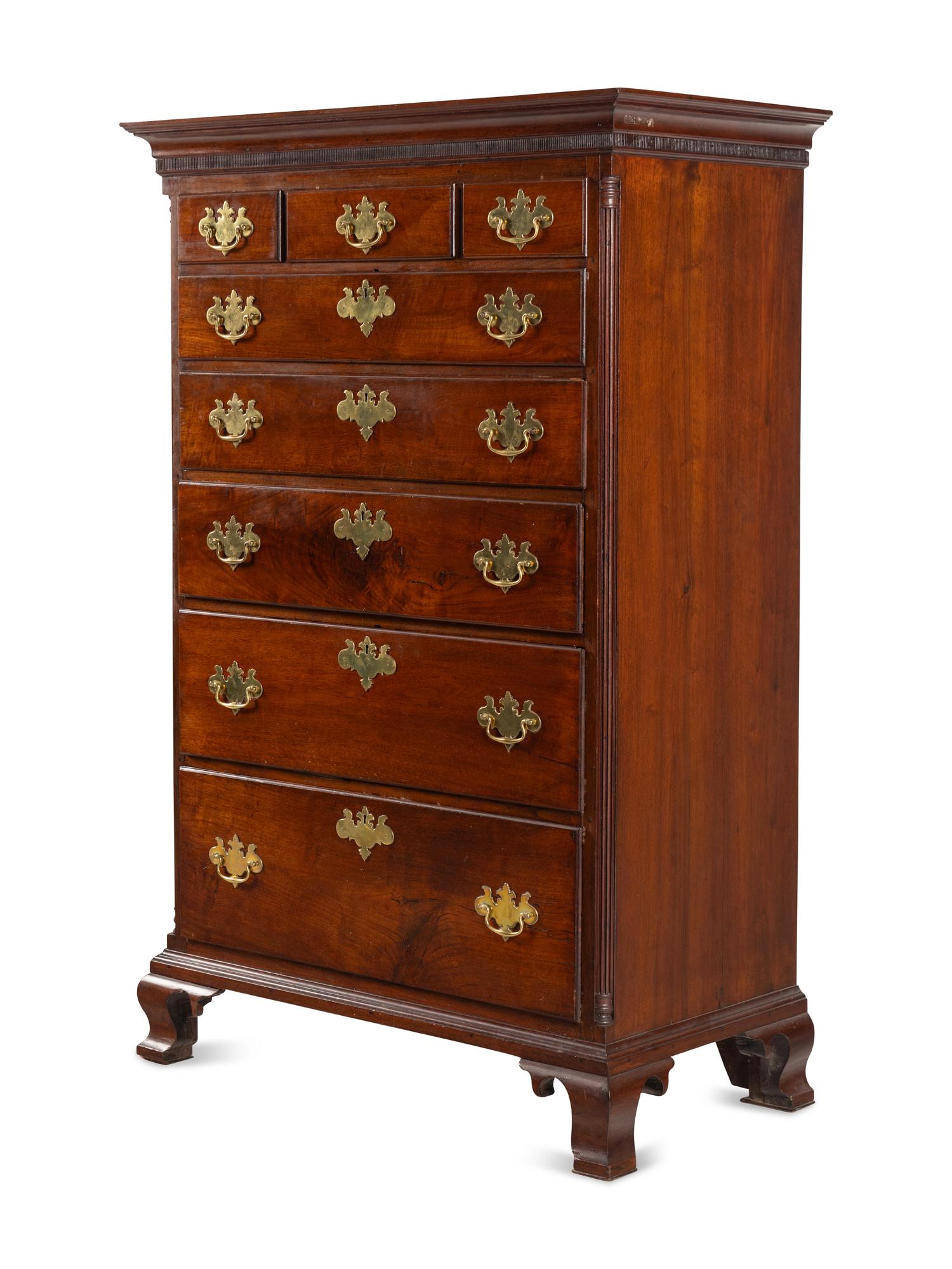 A Chippendale Figured Mahogany Tall Chest of Drawers