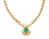 YELLOW GOLD, EMERALD AND DIAMOND NECKLACE