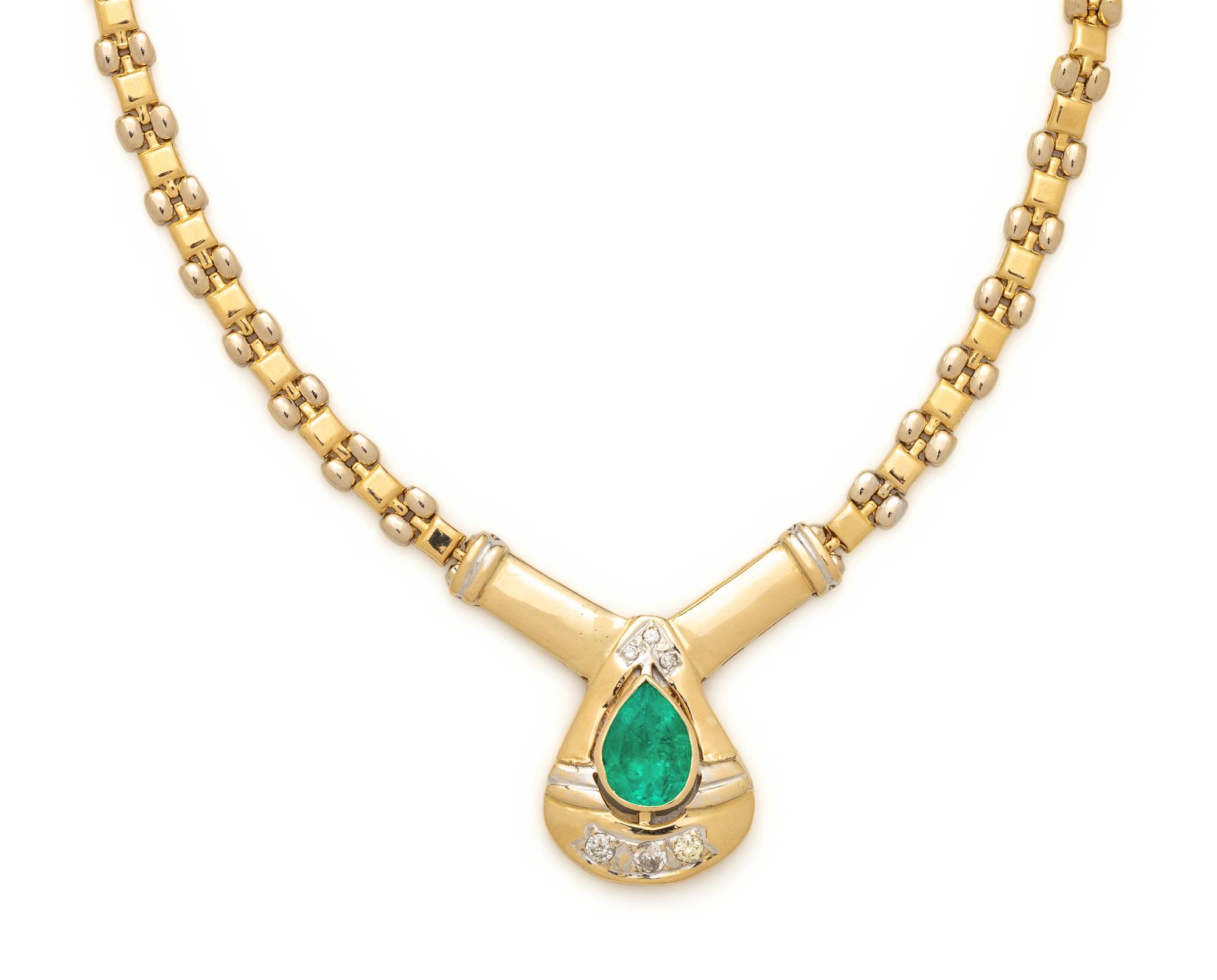 YELLOW GOLD, EMERALD AND DIAMOND NECKLACE