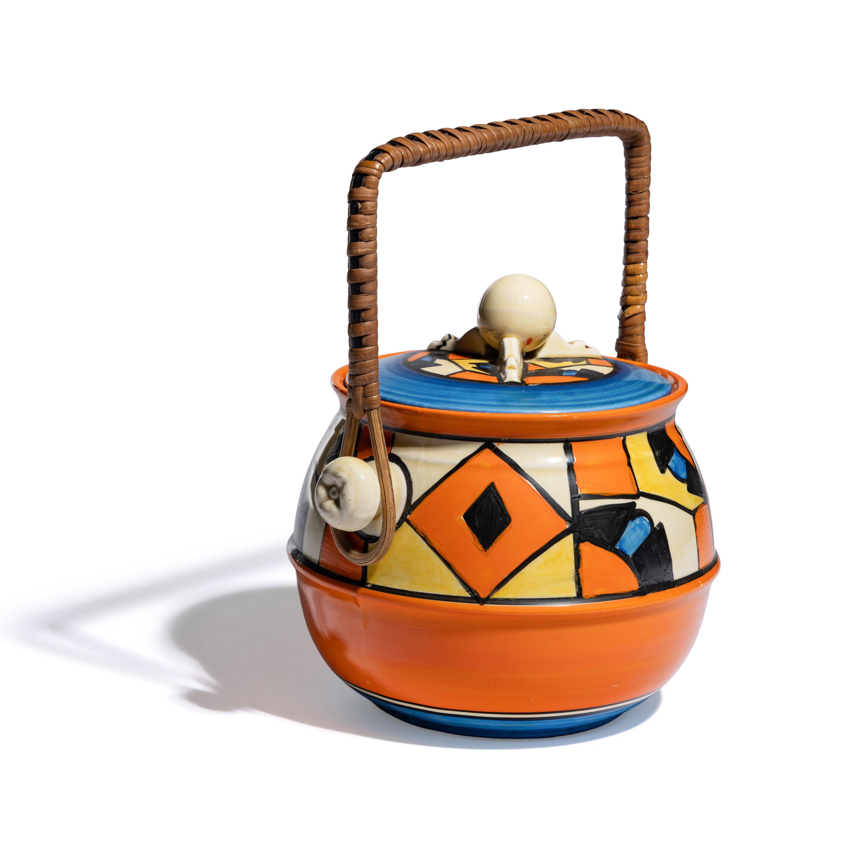 Clarice Cliff (English, 1899-1972) — Diamonds pattern Biscuit Barrel
